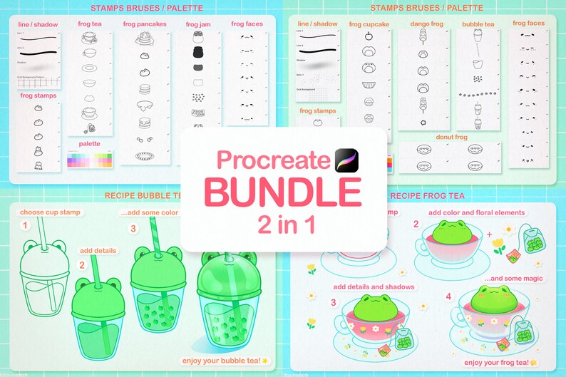 Kawaii Food Brushes, Procreate Food Stamps, Procreate Frog Brushes ...