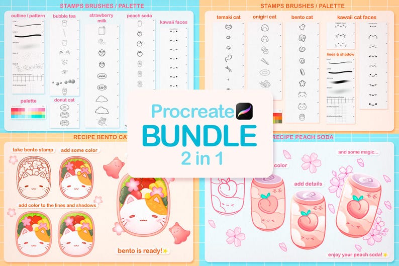 Procreate Pinsel Anime, Anime Procreate Stempel, Kawaii Pinsel, Anime Food Stamps, süße Pinsel, Japanischer Procreate Stempel, Sakura Stempel Bild 2