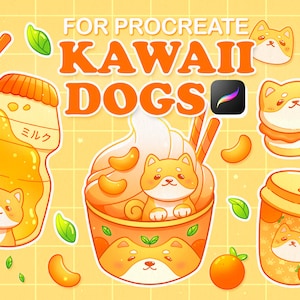 Procreate Kawaii Stamp, Anime Stamps, Kawaii Procreate Brushes, Kawaii Procreate Dog, Procreate Dog Brushes, Shiba inu Procreate Brushes