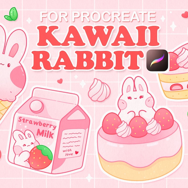 Kawaii Procreate-Stempel, Procreate-Pinsel Kawaii, Anime-Procreate-Stempel, Geschirrpinsel, Lebensmittelstempel, Kawaii-Pinsel, Kaninchen-Stempelpinsel