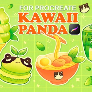 Pinceles de sellos kawaii para Procreate, pinceles kawaii para Procreate, sellos de comida de anime, sellos de comida japonesa, pinceles de panda para Procreate, pinceles de ramen