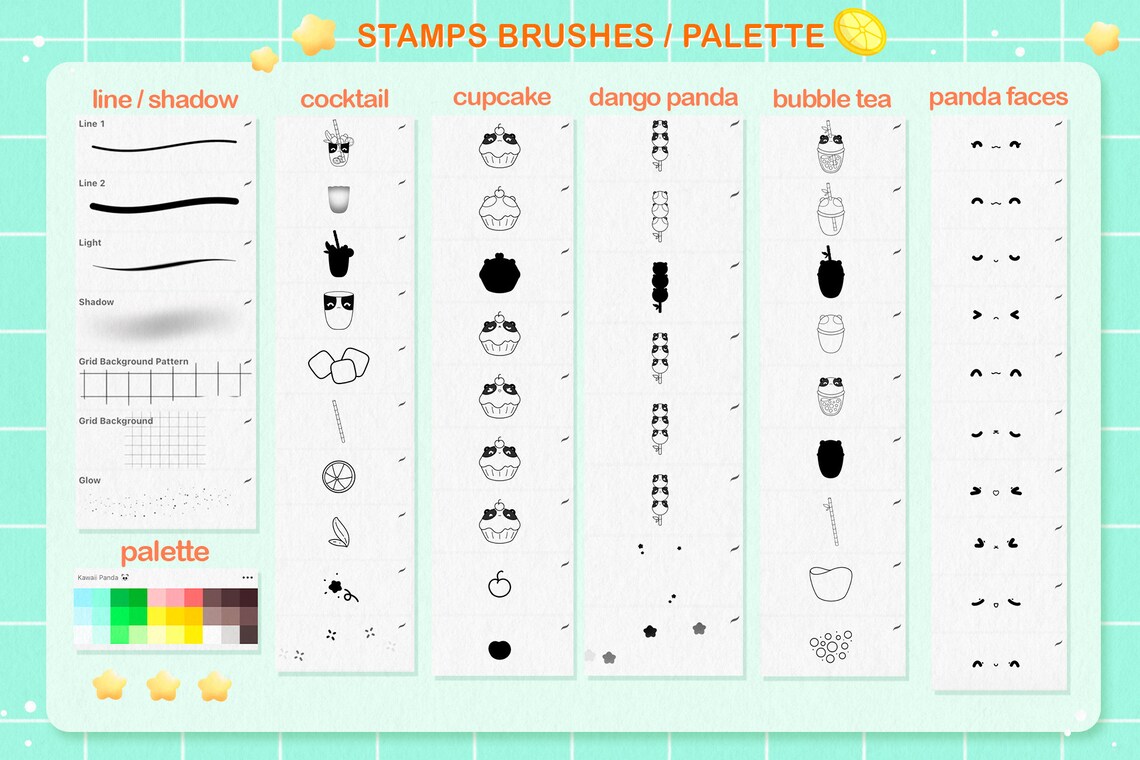 Kawaii Procreate Stamps, Cute Procreate Brushes, Anime Procreate Stamps ...