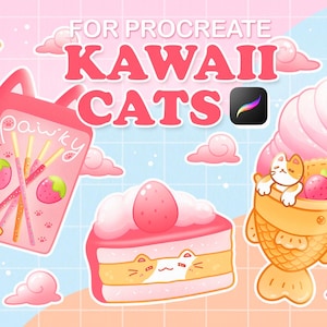 Kawaii Procreate Brushes, Kawaii Stamps, Procreate Brushes Anime, Kawaii Brushes, Anime Food Stamps, Cats Brushes, Japanese Procreate Stamp
