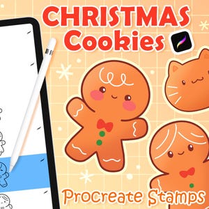 Kawaii Procreate Brushes, Procreate Christmas Brushes, Food Procreate Stamps, Gingerbread Cookies stamps, Christmas Stamps, New Year Brushes