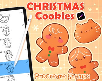Kawaii Procreate Brushes, Procreate Christmas Brushes, Food Procreate Stamps, Gingerbread Cookies stamps, Christmas Stamps, New Year Brushes