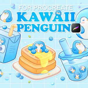 Sellos Kawaii para Procreate, Pinceles Kawaii para Procreate, Sellos Anime para Procreate, Pinceles para Platos, Sellos para Alimentos, Pinceles Kawaii, Pinceles para Sellos de Pingüinos