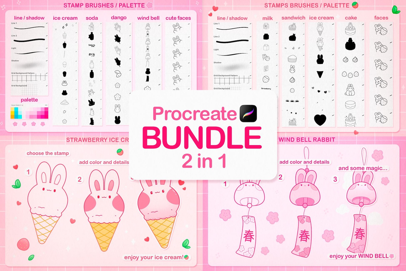 Kawaii Procreate BUNDLE, Procreate Brushes Kawaii, Anime Stamp Brushes ...