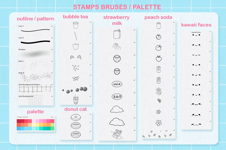 Kawaii Procreate Brushes Anime Procreate Stamps Procreate Etsy