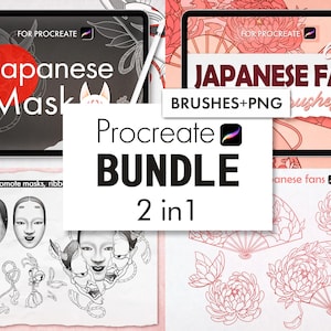 Japanese Tattoo Stamps 100, Japanese Mask, Japanese Tattoo Procreate, Japanese Stamps for Procreate, Stencil Tattoo, Procreate Peony, Bundle