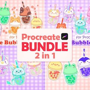 Kawaii Procreate Stempel, Bubble Tea Stempel, Tier Pinsel
