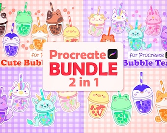 Kawaii  Procreate Stamps, Bubble Tea Stamps, Animal Brushes