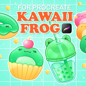 Kawaii Procreate Brushes, Procreate Frog Stamps, Procreate Anime Stamps, Cute Stamps, Cute Brushes, Cute Procreate Stamp, Japanese Brushes