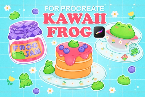 Procreate Stamps Kawaii, Anime Brushes Procreate, Kawaii Procreate Brushes, Procreate Food Stamp, Cute Stamp Brushes, Procreate Frogs Stamps
