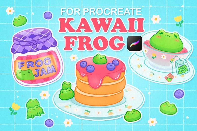 Procreate Stamps Kawaii, Anime Brushes Procreate, Kawaii Procreate Brushes, Procreate Food Stamp, Cute Stamp Brushes, Procreate Frogs Stamps image 1