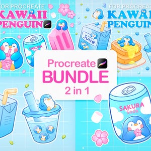 Lot Kawaii Procreate, Tampons Anime Procreate, Tampons Procreate Mignons, Brosses À Aliments, Pinceaux Kawaii, Pinceaux Pingouin, Fleurs De Cerisier