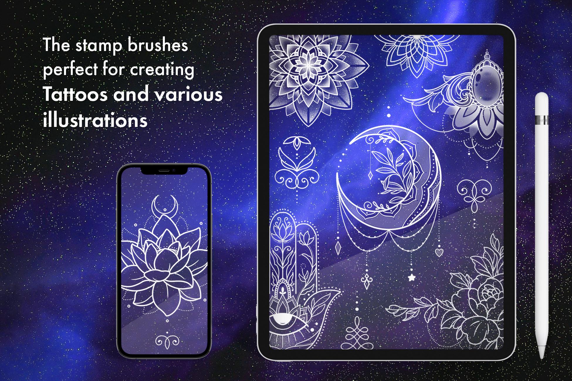 60 Procreate Mandala Tattoo Stamps: Ornamental Drawing Brushes - Etsy