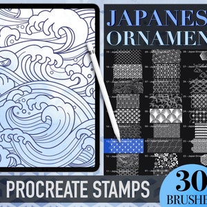 30 Japanese Ornament Tattoo Stamps: Procreate Brushes (Digital Download)