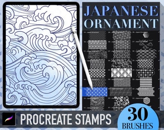 30 tampons de tatouage d'ornement japonais Procreate, tatouage de pinceaux Procreate, tatouage de procréation au Japon, tampons de tatouage pour iPad, impressions tatouage