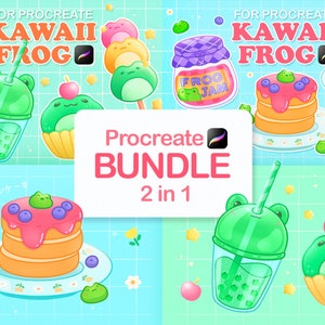 Pinceles de comida kawaii, sellos de comida para Procreate, pinceles de rana para Procreate, pinceles lindos para Procreate, sellos de dulces, pinceles de anime para Procreate