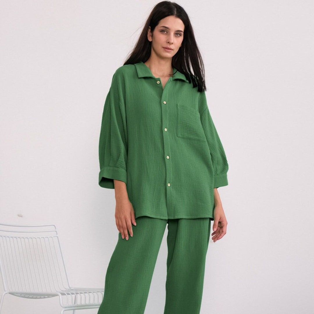 Woman Pajamas 100 Cotton Gauze Pajamas Muslin Pyjamas Set Etsy UK