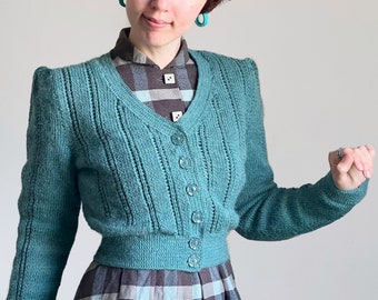 Custom 1940s Reproduction Lace Cardigan with Puff Shoulders
