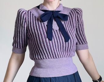 "Fancy Stripe Pullover" personalizado de principios de la década de 1940 de Lincoln Mills Knitting Book