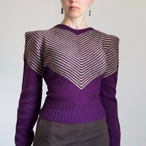 Custom 1940s Jumper with Chevron Color Pattern and Pointy Shoulders