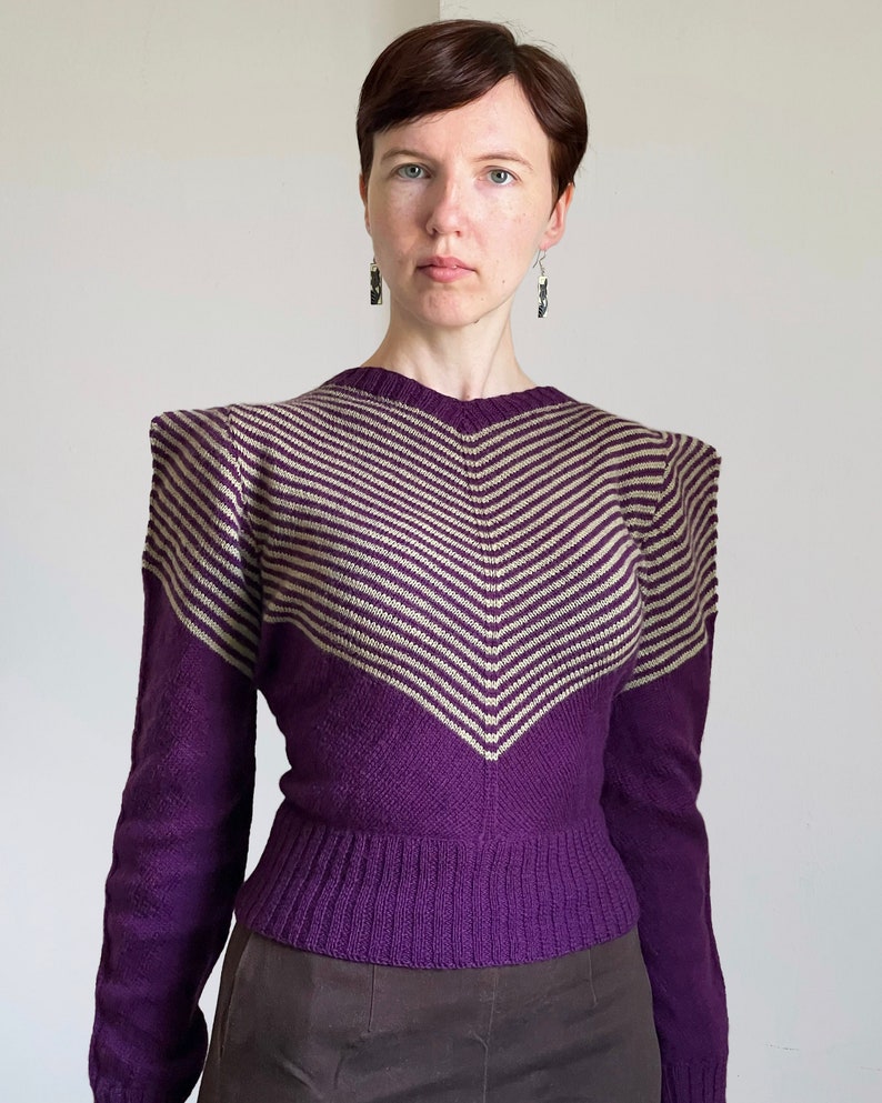 Custom 1940s Jumper with Chevron Color Pattern and Pointy Shoulders image 1