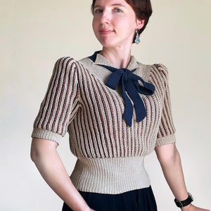 Custom early 1940s Fancy Stripe Pullover from Lincoln Mills Knitting Book image 2