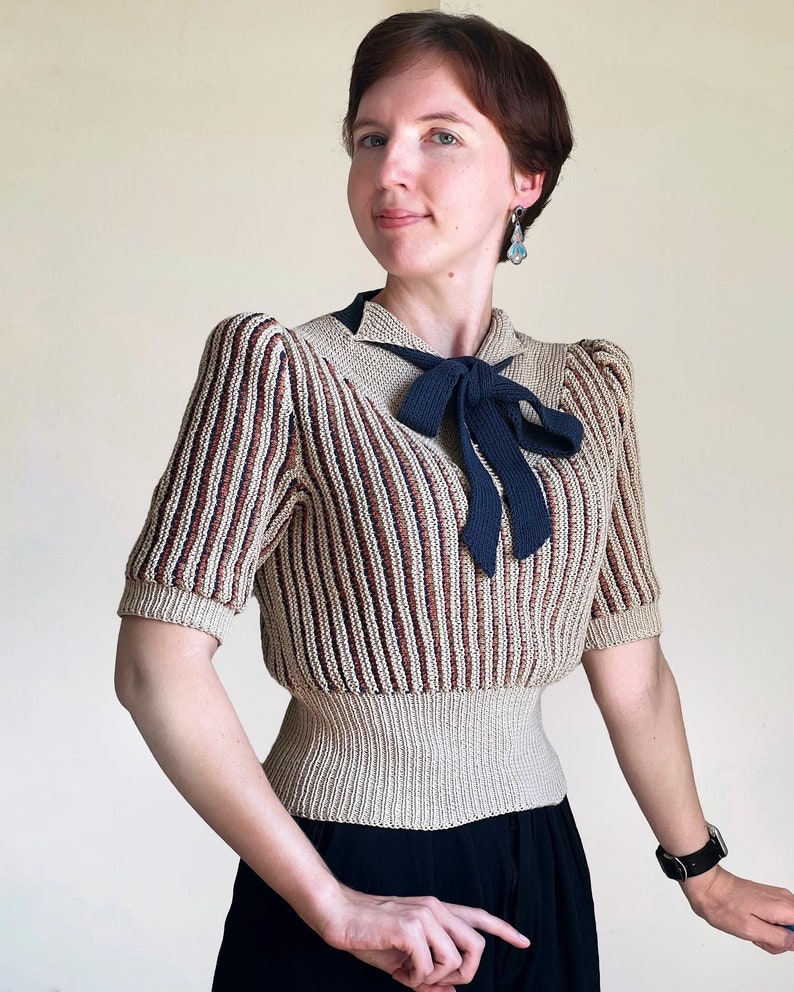 Custom early 1940s Fancy Stripe Pullover from Lincoln Mills Knitting Book image 2