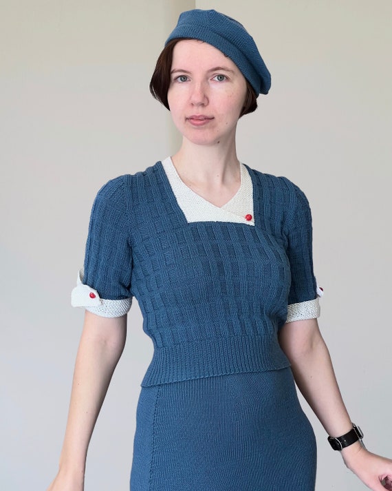 Custom 1930s Textured Jumper with Bow Ties and Decorative Buttons