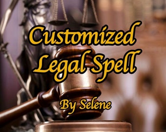 Może przedstawiać: Złoty młotek z drewnianym uchwytem, spoczywający na brązowej powierzchni. Tekst "Customized Legal Spell By Selene" jest wyświetlany żółtymi literami.