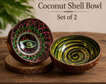 UV Reactive Coconut Bowl Set of 2 | Hand Painted shell