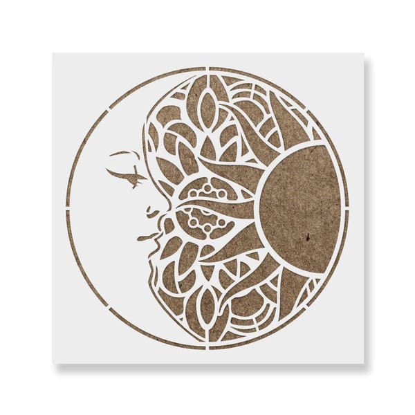 12 x 12 Inch - Sun & Moon Stencil for Art/Craft, Reusable Decorative Stencil for Painting on Canvas, Fabric, Cloth, Paper, Glass, Wall, Etc.