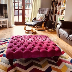 Magenta Velvet Chesterfield Footstool / Coffee Table / Pouffe