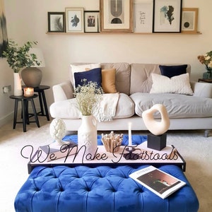 Blue velvet Chesterfield Footstool / Coffee Table / Pouffe