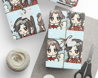 Papel de regalo con la bendición de los oficiales del cielo, papel de regalo chibi de TGCF, Navidad chibi de Huacheng x XieLian
