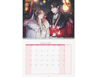 Calendario de Bendiciones de los Oficiales del Cielo 2026 - Calendario de pared, Hua Cheng Xie Lian, Regalo navideño, Decoración de escritorio única, Planificador mensual, Anime BL de Tgcf