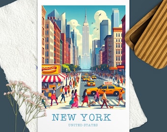 New York Travel Print, Estados Unidos, Empire state, tarjeta de Nueva York, regalo de Nueva York, postal de la ciudad de Nueva York, arte callejero de Nueva York