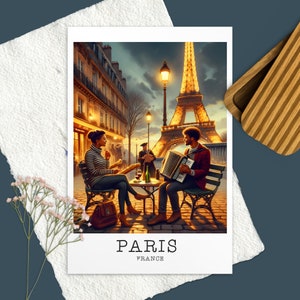 Cartão postal de viagem Paris França Casal Paris Cartão impresso Cartão postal de viagem Paris Arte Paris Cartão de amante Paris Cartão presente para casal Paris