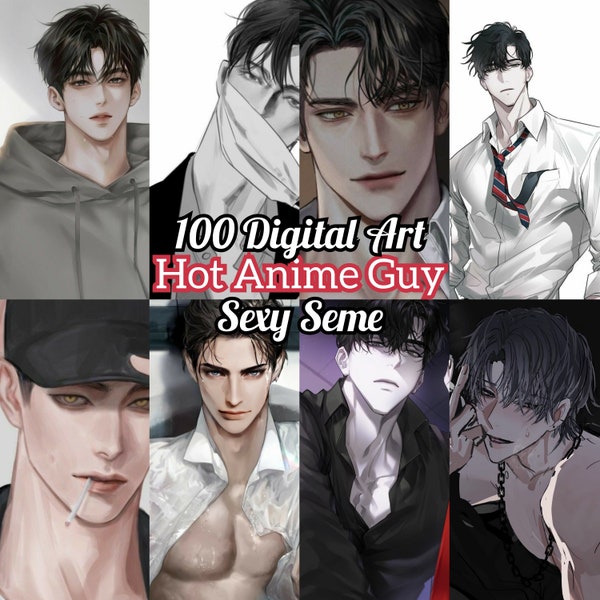 Anime Boy Guy 100 Set Digitaldruck Hot Anime Seme Gut aussehend Anime Sexy Niedlich Hot Yaoi Seme Drucke Digital Art
