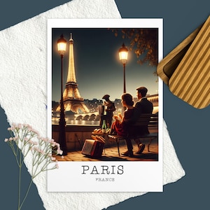 Cartolina di Parigi, Biglietto di fidanzamento a Parigi, Regalo di fidanzamento a Parigi, Fidanzati in Francia, Biglietto della Torre Eiffel, Cartolina per amanti di Parigi