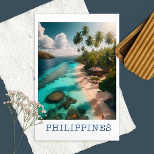 Carte postale des Philippines, impression de voyage, carte d'art aux Philippines, voyage vacances, cadeau