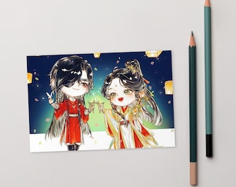 TGCF chibi Heaven Benedizione ufficiale Hua Cheng Xie Lian San Lang Cartolina Pioggia cremisi Fiore ricercato Tian Guan Ci Fu di Mo Xiang Tong Xiu