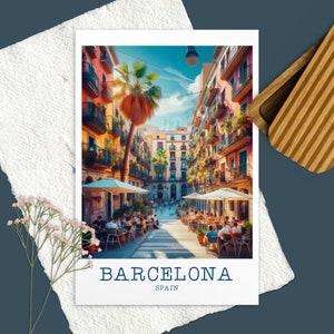 Impression de voyage à Barcelone - Carte d'affiche d'Espagne, carte postale de Barcelone, impressions de voyage, cadeau d'anniversaire, cartes-photos de Barcelone, carte postale d'Espagne