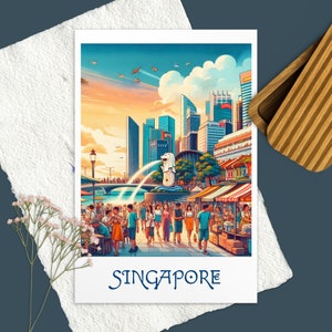 Impresión de postal de viaje de Singapur, impresión de Singapur, Marina Bay Sands, regalo de amigos, regalo de cumpleaños, recuerdo de viaje de vacaciones, regalo de Singapur