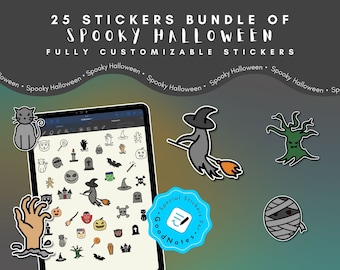 Digitale stickers Spooky Halloween: GoodNotes-plannerstickers (25 png)