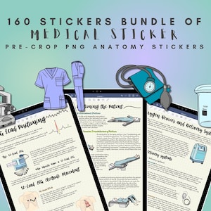 160 handgezeichnete medizinische Sticker: Krankenschwester & Apotheker (Digitaler Download)