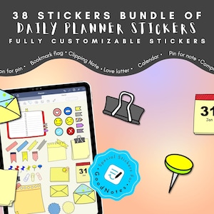 Planificateur quotidien autocollants, pense-bête GoodNotes, Post it Notes, feuille GoodNotes, Sticker agenda numérique, Stickers personnalisables, Sticker magique