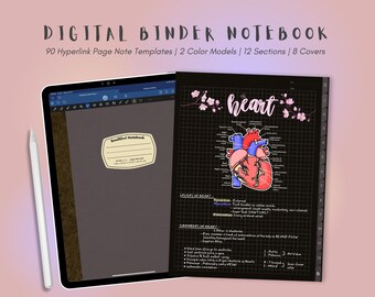 Digital anteckningsbok i svart papper: 90 anteckningsmallar, GoodNotes iPad (digital nedladdning)